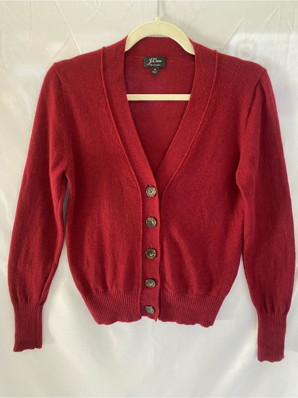 J. Crew 100% Cashmere Cardigan Deep Burgundy. Fisherman, minimalist, capsule.